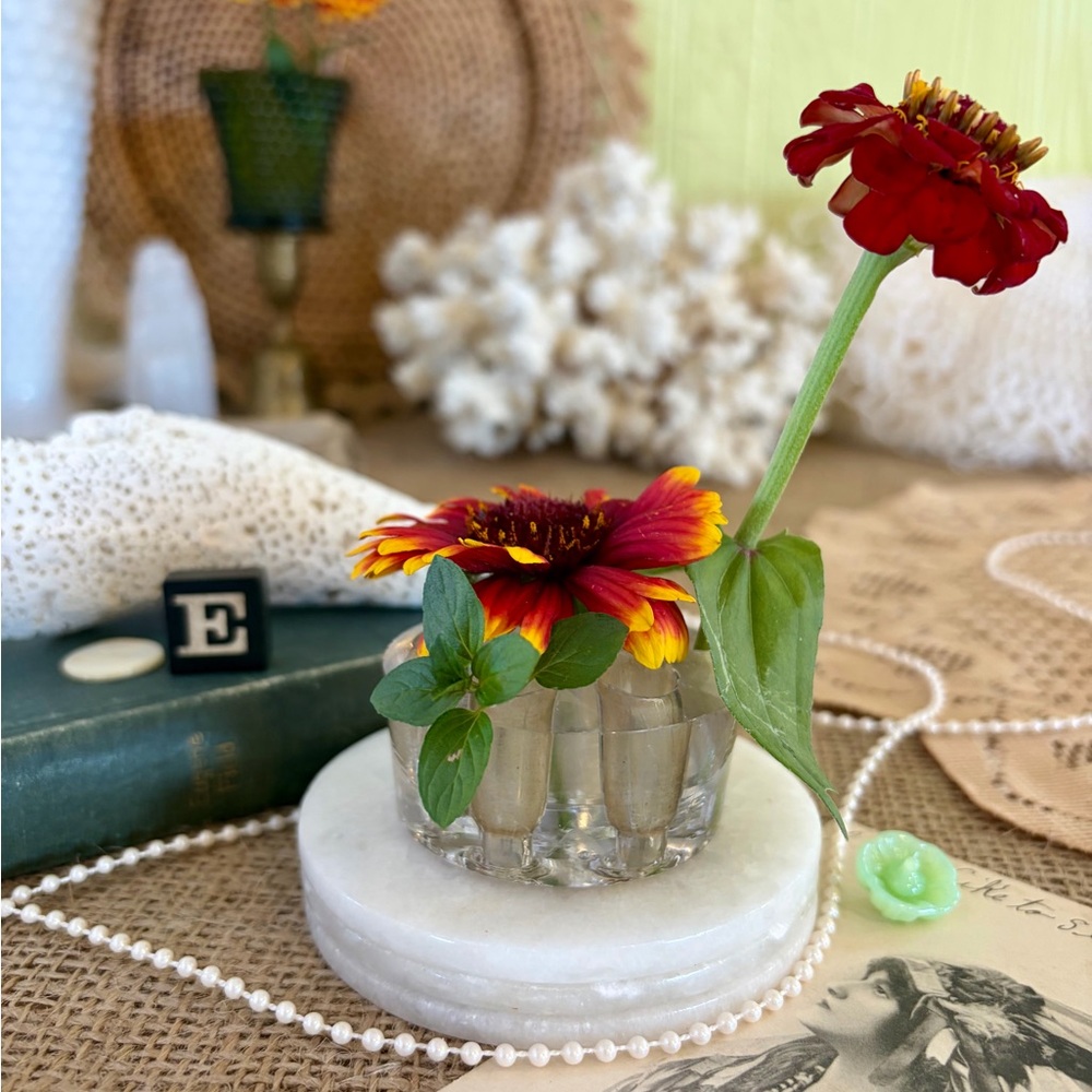 Vintage Glass Flower Frog 🩶